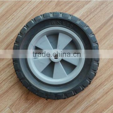 6X1.5 inch semi solid rubber wheel with diamond tread and grey plastic rim for material handling carts