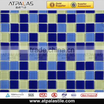 12inch *12inch dark and light blue mixed yellow glazed glass mosaic swimming pool tile