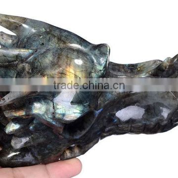 fine delicate labradorite crystal mysterious dragon head sculpture for decoration or gift