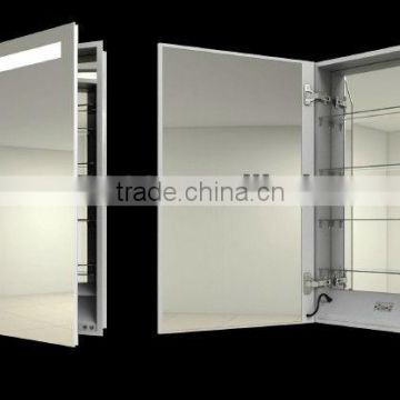 Fluorescent Wall mounted led Lighted Mirror Cabinet with tempered glass shelves