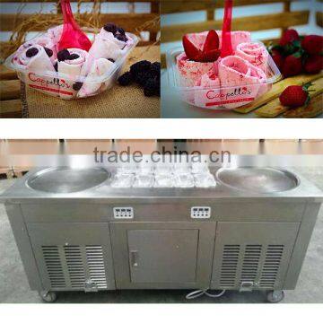Air-cooled! Big power double pan and 10 small pans in middle fried ice cream machine for sale factory type