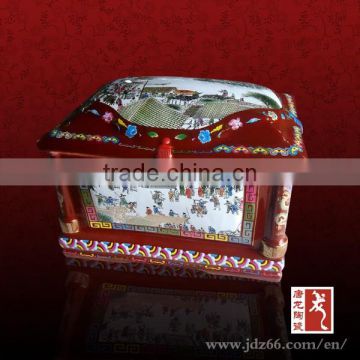 Chinese ancient style high quality hand painted ceramic flat packed coffin made in China