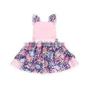 Vintage princess dress flutter sleeve cross back floral printed fancy baby girl summer dress