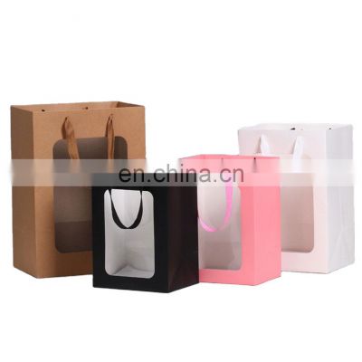 Wholesale Floral Gift Box, Open Transparent Window Fashion Gift Doll Flower Paper Bag With Pvc Mini Cake Clear Window/