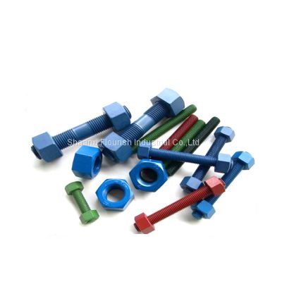 colorful PTFE coating stud bolt full thread with nut