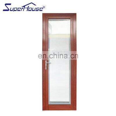 Superhouse Cheap French Doors Aluminum Tempered Glass Wooden Color Hinged French Casement Doors With Blinds In