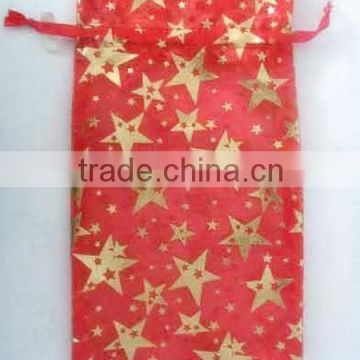 Golden Star Printed Red Organza Bag For Wedding Candy/Christmas Gifts Packing