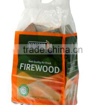 custom printed side gusset plastic bag with own logo for packing firewood/ firewood packaging plastic bag with handle