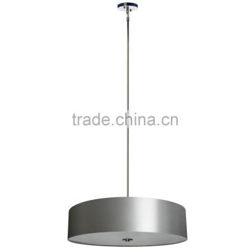 5 light chandelier(Lustre/La arana) in chrome finish with large round 30" silk look grey fabric shade