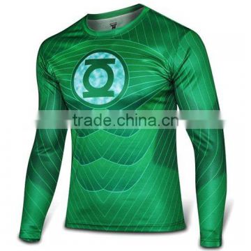 Polyester Spandex Short Sleeves Compression Shirt / Rash Guard with Green Lantern design