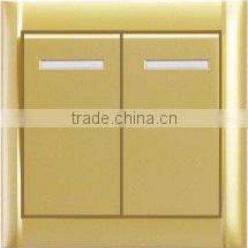 golden color 2 gang 1 way wall electrical switch