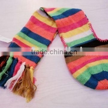 fashion lady colourful stripe knitted Hooded scarf