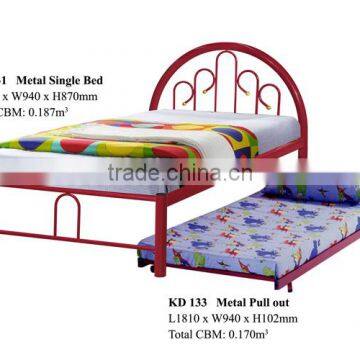 Metal Single Bed with Pull-out
