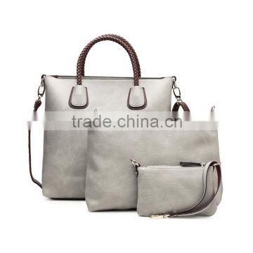 Factory directly sale ladies gray pu leather bucket handbag with gift samll bag