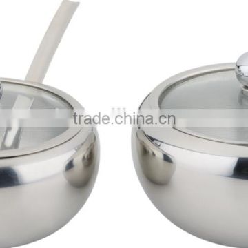 Graceful shape Stainless steel sauce bowl with spoon and lid