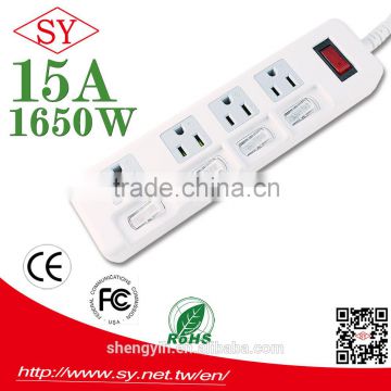 2016 15A 4 Gang Independent Switch With Surge Protector 5 Way Extension Cord Socket With Switch