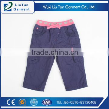 jacquard rib waist band cotton cargo pants for girls
