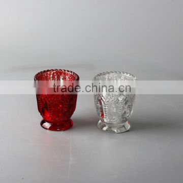 Glass mercury candle holder in red and silver