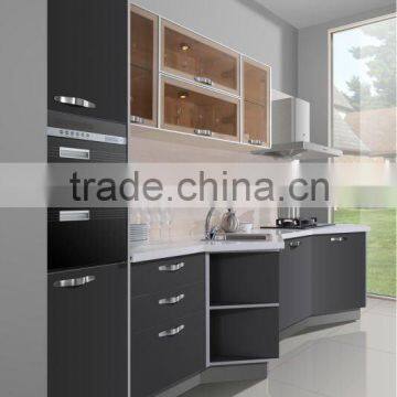 fiber high glossy movable Kitchen Cabinets black color