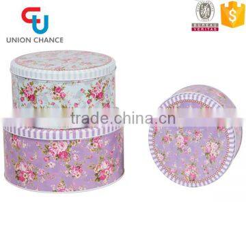 Nice Flower Design 3PCS Round Storage Tin Box Set