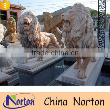 Outdoor decor life size sunset red marble lion statues NTBM-L378A