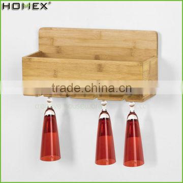 Bamboo wall mounted rack for wine and glass Homex-BSCI