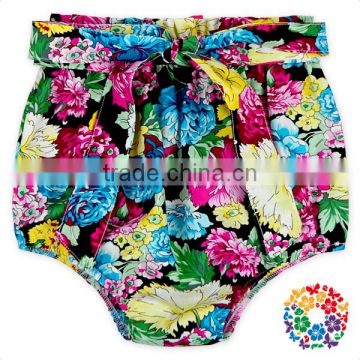 Bowknot ruffle high waist florals cotton kids girls shorts