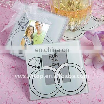 double ring square photo glass coaster for wedding return small gift