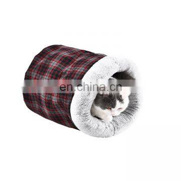 New Design Fashion Red Plaid Warm Soft Small Cat Pet Tunnel Bed