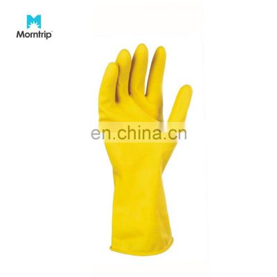 Manufacturer Yellow Waterproof Oilproof Flock lined Latex Kitchen Household Dish Washing Gloves Guantes Para Lavar Plato
