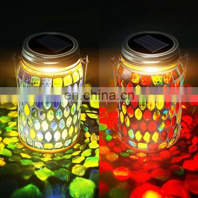 Mosaic Lantern Solar Light Outdoors Glass Mason Jar Lights Solar Hanging Light Waterproof Solar Table Lamp Solar Night Light