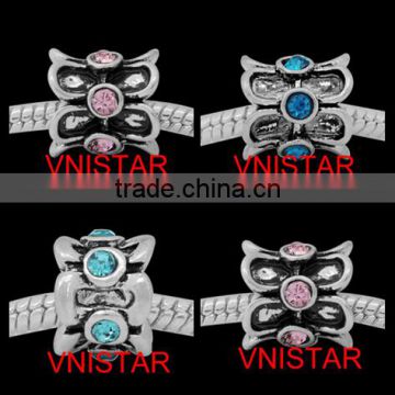 Vnistar antique Silver plated european beads with 6 pieces stone beads in different colors for bracelet, size in 11*13mm PBD1015