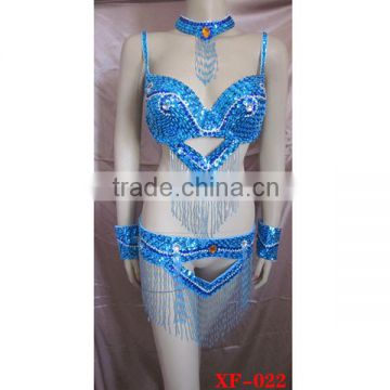 sexy blue bra and belt with neckline and arm bands (XF-022)
