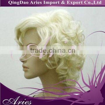 short Curly Wavy Light Golden Blonde Heat Resistant Lace Front Hair Wig