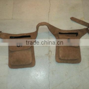 indian leather waist bags with 2 pockets big