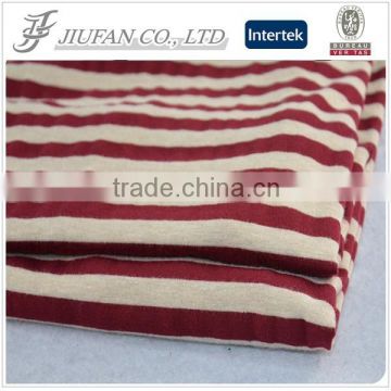 Jiufan Textile High Qty Knitted Fabric T/R Spandex Yarn Dyed Stripe Cream Maroon Stripe Fabric