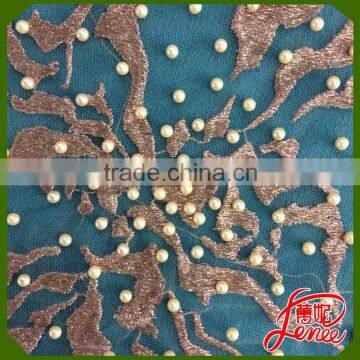 Mesh Embroidery Fabric with Pearl and Beads Decoration