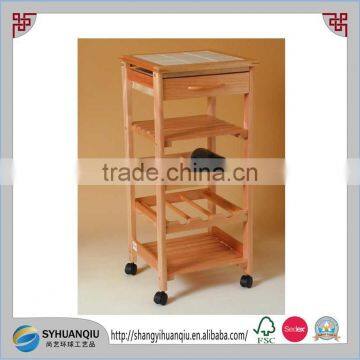trolley type and restaurant use wooden trolley rack with 4 wheels