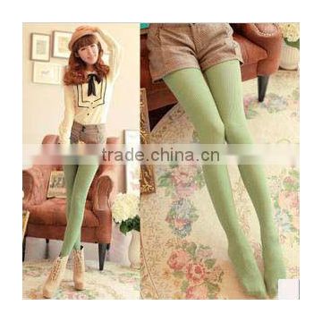 New Hot Spring Autumn Fashion Vertical Stripes Cable Pattern Stretchy Thin Fleece Women Knit Tights