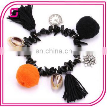 2017 Fashionable bracelet, hot selling black beads bracelet, Pompom bracelets