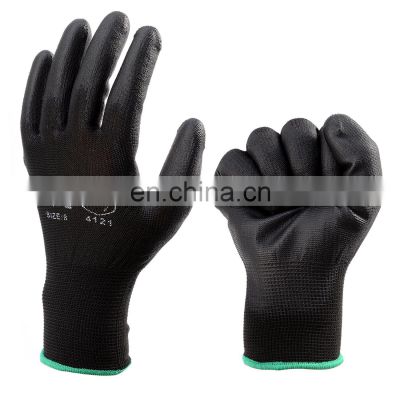 Cheap Industrial Safety Electron Black PU Coated Work Gloves, guantes pu