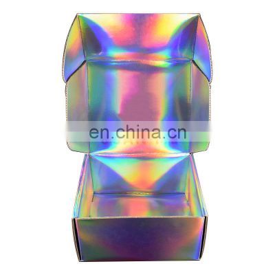 Custom logo corrugated colorful holographic mailing boxes cutting die fold paper tuck top box