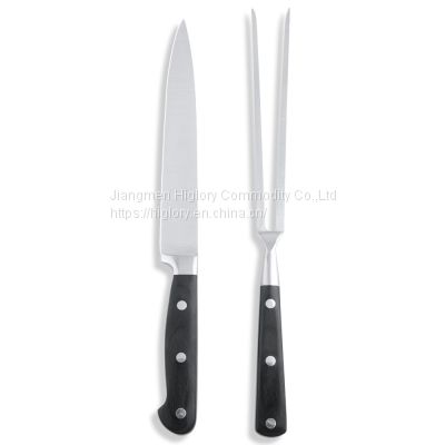 Hot sale 2pcs BBQ kitchen stainless steel carving meat knife and fork set