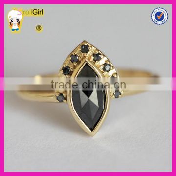 American style 18K yellow gold plated engagement ring, custom marquise black onyx gemstone wedding ring