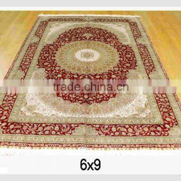 6x9 ft chinese handmade double knotts silk carpet Isfahan design