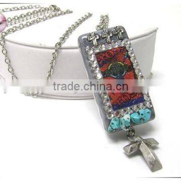 Cross theme domino printed s hook hot fix charm necklace