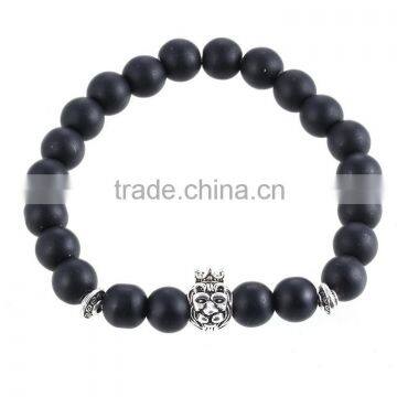 New fashion silver monkey bangle matte obsidian stone bracelet bead Hand catenary