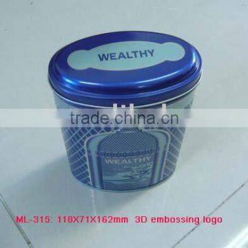 Oval Tin Can with Full Embossing for Perfume Bottle Packing