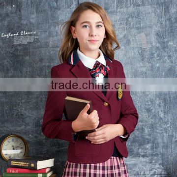 Classic UK Style,Red Coat and Checker Skirt,High School Uniform