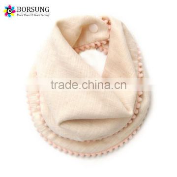 China Supplier Beige Baby Pom Pom Bibs Custom Cotton Baby Bandana Drool Bibs